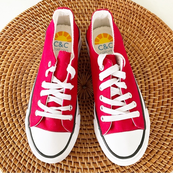 C&C California Canvas Low Rise Platform Sneaker Red Women's Size 6M - Picture 3 of 6